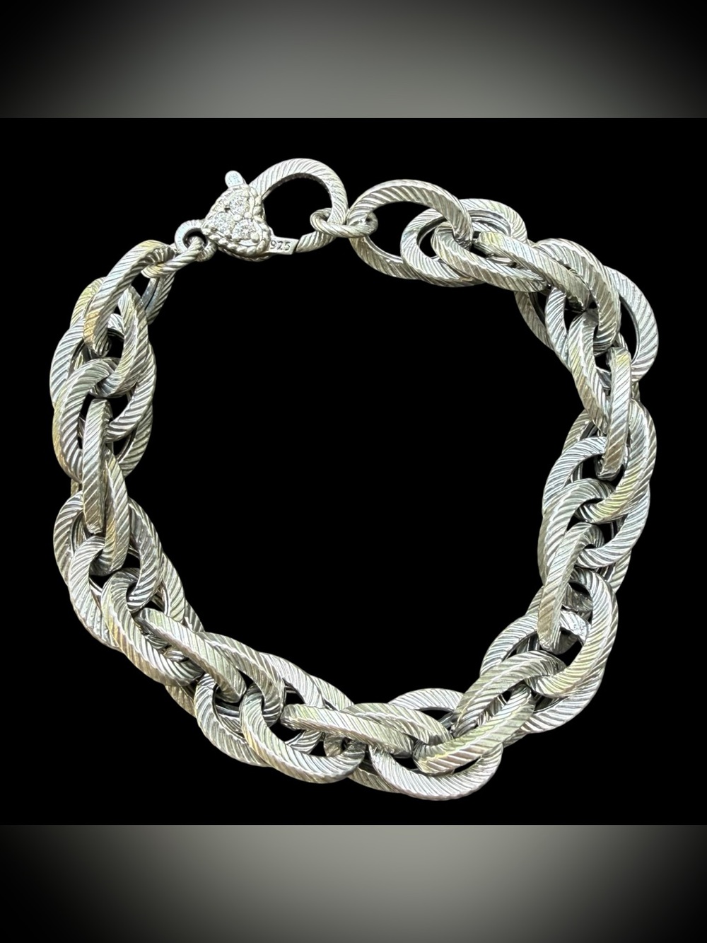 8.5” JUDITH RIPKA 925 Silver Chunky Verona Chain Bracelet Italy Heart Clasp 33g